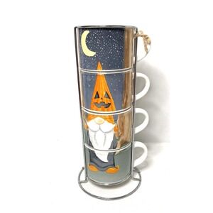 Prima Design Halloween Gnome Stackable Mugs‎ Pumpkin Hat Set of 4